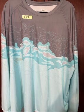 Huk Men's Long-Sleeve Fishing Shirt - Gray and Turquoise Size XXXL